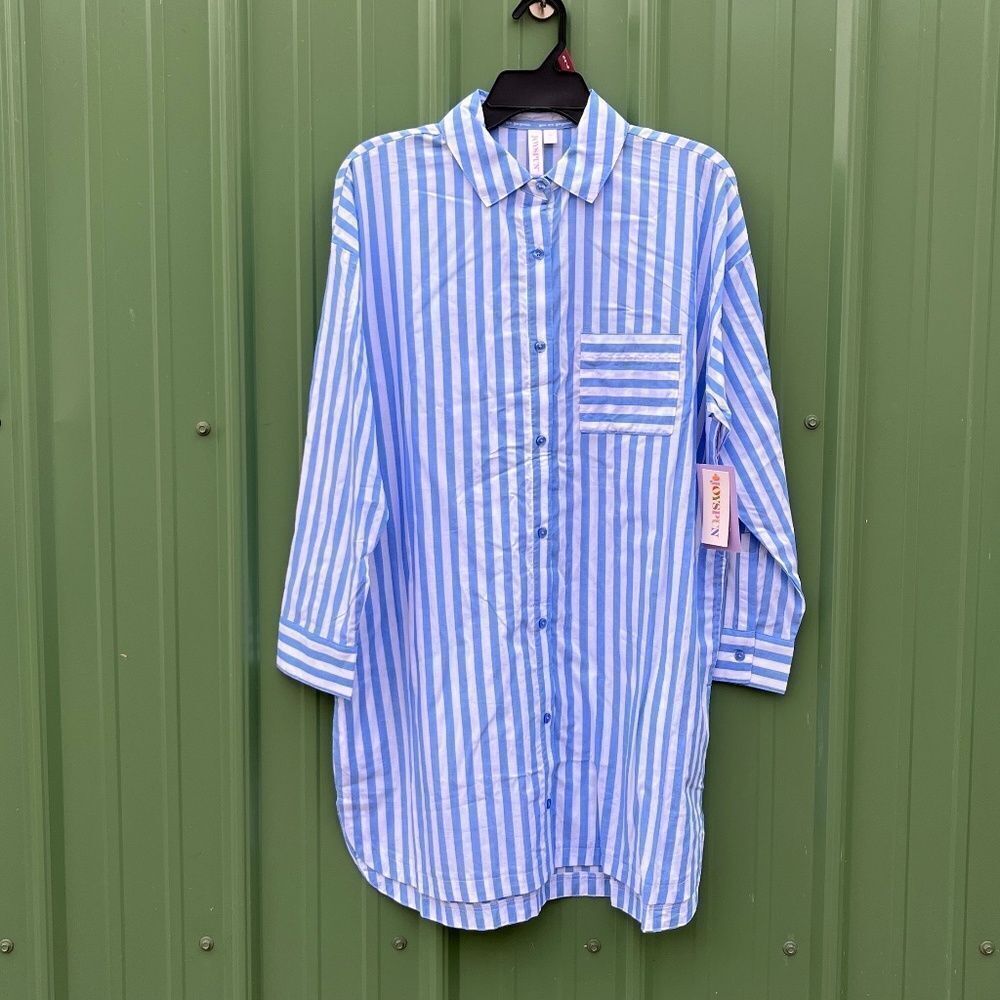 Sleepshirt Silky Soft Woven Long Sleeve Button Front Lounge Pajama Size S